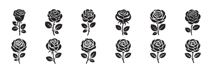 Outline Roses Clipart – Black Floral Elements
