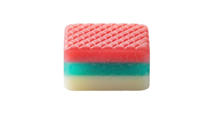 Isolated piece of striped soap square shape, layered design and textured surface, hygiene item