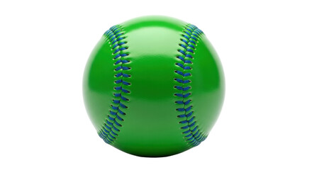 Isolated green baseball ball with blue stitches on a clean background, close up view