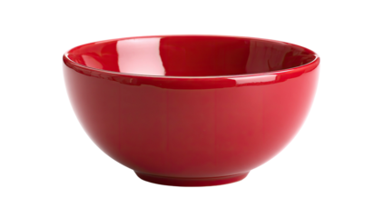 A simple, isolated, glossy red bowl, showcasing vibrant color and curvature against black
