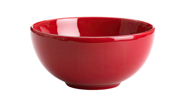 A simple, isolated, glossy red bowl, showcasing vibrant color and curvature against black