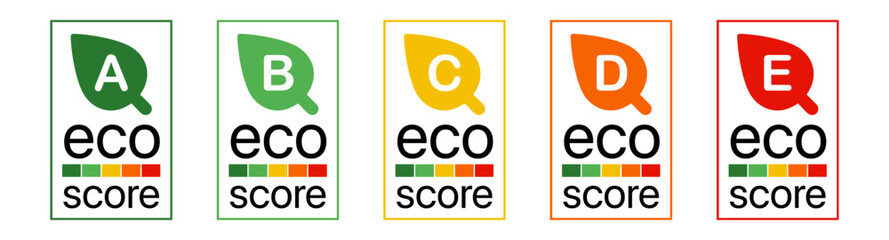 Eco-score or Ecoscore Set of Icons A-E | Food Packaging Icons