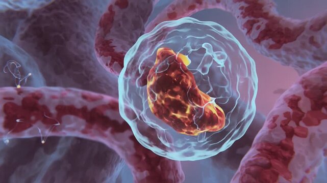 HUMAN MONOCYTE WHITE BLOOD CELL &ndash; MICROSCOPIC 3D MEDICAL ANIMATION OF IMMUNE SYSTEM FUNCTION