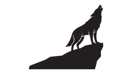 Howling Wolf Silhouette Vector on Cliff &ndash; Minimal Black Wildlife Design