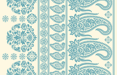 floral pattern vintage ethnic modern embroidery texture boho design vector illustration hand drawn pink flower motif branches leaves wallpaper seamless background border.	
