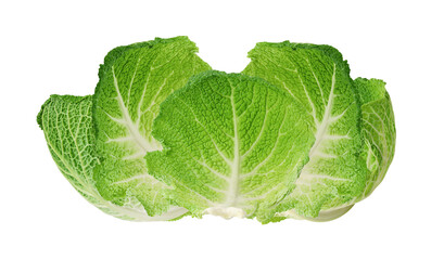 fresh green savoy cabbage head featuring highly textured and crinkled leaves, a healthy cruciferous vegetable isolated on a clean transparent background.