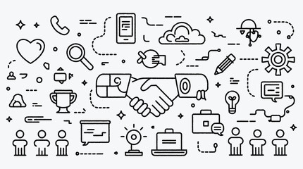 Creative business icons set line design partnership and teamwork concept