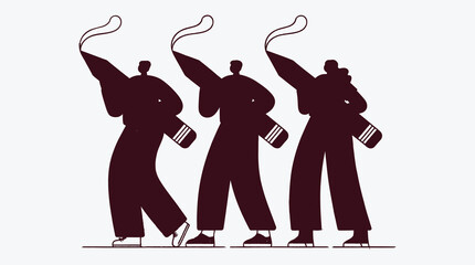 Team of writers march forward with giant pens vector illustration