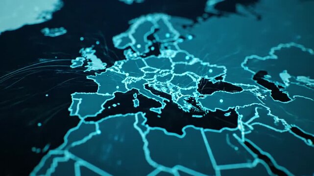 Digital Europe: Animated Map with Glowing Connections and Data Flow Visualization