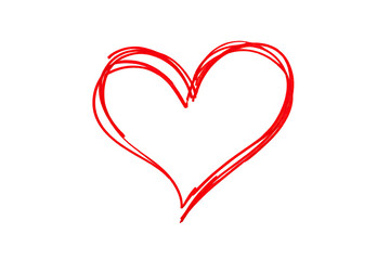 A simple, hand-drawn red heart shape outlined against a stark black background