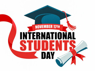 Celebrate international students day november 17th with graduation cap and diploma design