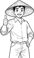 Vector illustration of a young man giving a thumbs up 