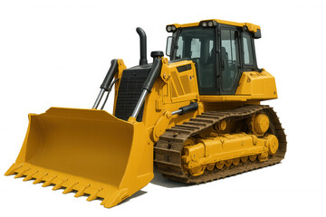 Yellow bulldozer isolated on transparent background, heavy earthmoving machinery for construction