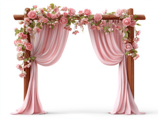 Beautiful pink wedding decoration arch on white background
