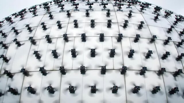 Spherical metal structure with many small objects attached on surface