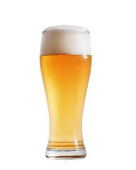 pint glass of beer with cap of foam on a transparent background