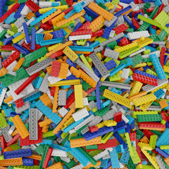 Constructor set (Lego like) pile isolated transparent background 3d rendering PNG © Zahaoha