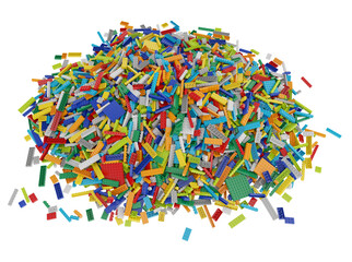 Constructor set (Lego like) pile isolated transparent background 3d rendering PNG © Zahaoha