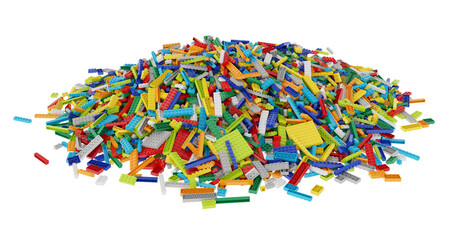 Constructor set (Lego like) pile isolated transparent background 3d rendering PNG © Zahaoha