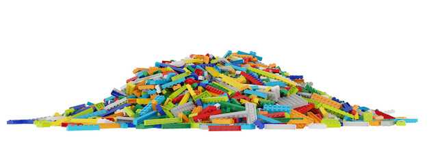 Constructor set (Lego like) pile isolated transparent background 3d rendering PNG © Zahaoha