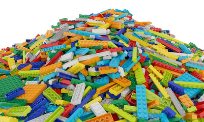 Naklejka premium Constructor set (Lego like) pile isolated transparent background 3d rendering PNG