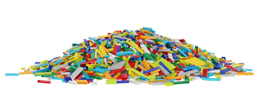 Constructor set (Lego like) pile isolated transparent background 3d rendering PNG