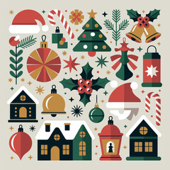 Christmas seamless pattern with houses and trees vector illustration