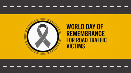World day of remembrance for road traffic victims awareness graphic with gray ribbon and road design