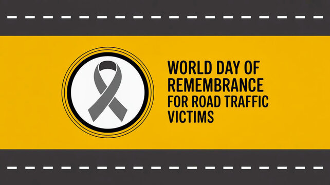 World day of remembrance for road traffic victims awareness graphic with gray ribbon and road design - Powered by Adobe
