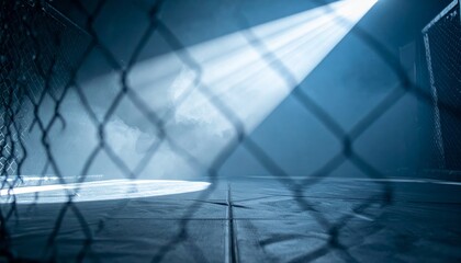 Dramatic Light Beam Through Chain Link Fence.