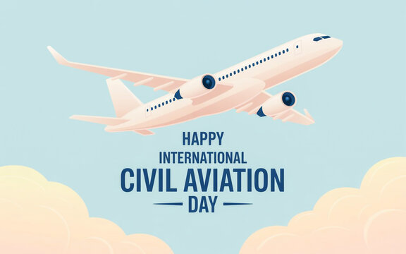Celebrate international civil aviation day with a beautiful airplane soaring through the sky