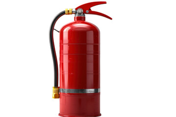 Obraz premium Red fire extinguisher with hose and pressure gauge isolated on Transparent Background