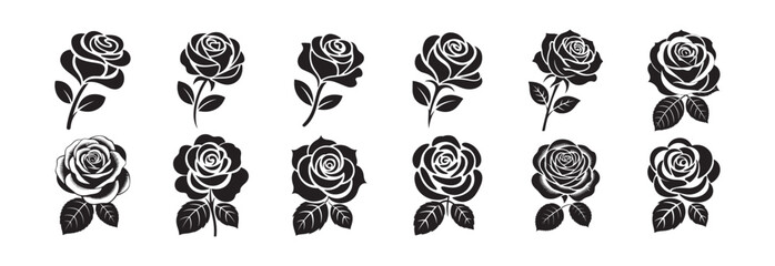 Hand Drawn Rose Blossom Silhouettes
