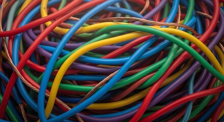 Colorful electrical wires tangled together