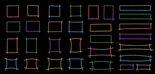 Crayon chalk rectangle frame set with pastel square outline and border style. Quote background in hand drawn sketch texture, playful element for creative card or message template.