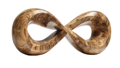 Rendered infinity symbol crafted from beautifully grained wood, isolated on a black background