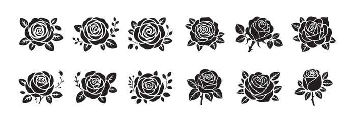 Set of Blooming Roses in Vintage Style
