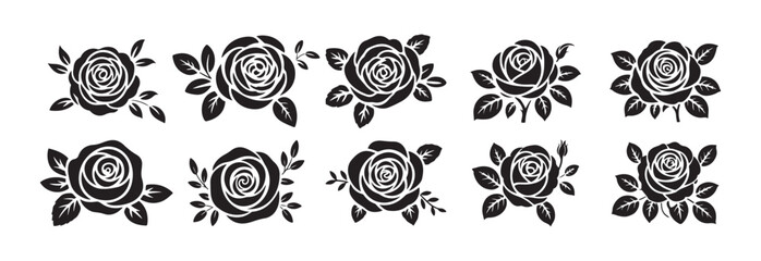 set of vector silhouettes of flowers