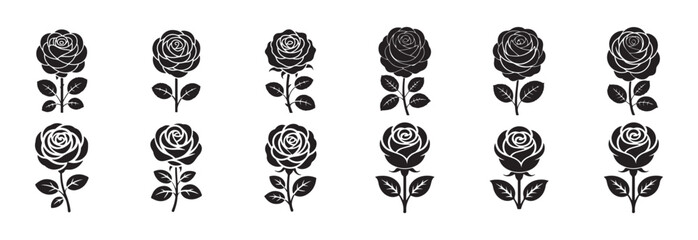 Vector Rose Symbols in Black and White