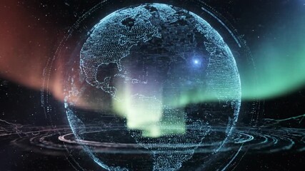 Digital globe displaying data points with atmospheric effects - Powered by Adobe