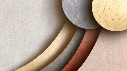 Modern geometric composition with minimalist shapes in soft neutral tones and natural textures