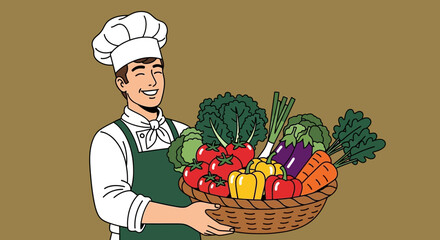 Chef Presenting a Basket of Fresh Vegetables Culinary Art
