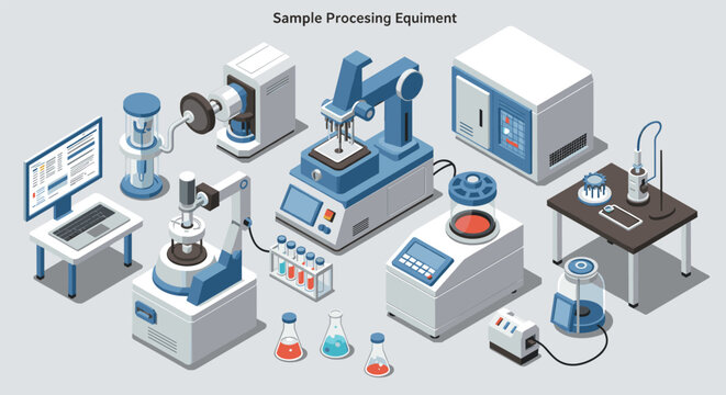 Isometric laboratory equipment set for scientific and industrial applications