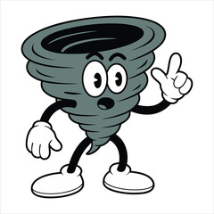 Cartoon Tornado Character with Surprised Expression and Pointing Finger storm weather