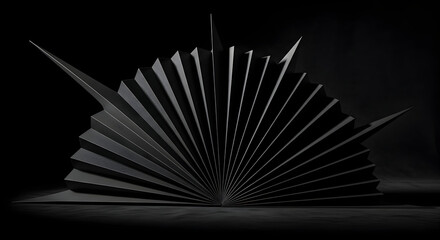 Black Fanned Book with Pages Spread Open for Creative and Artistic Design Ideas in Studio Lighting