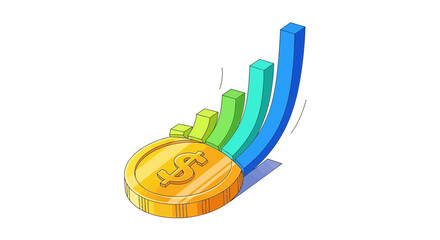 Financial Growth Illustration Coin and Rising Bar Graph for Investment Success