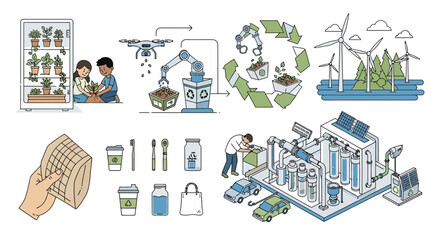 Sustainable Living and Eco-Friendly Practices A Comprehensive Illustration Collection