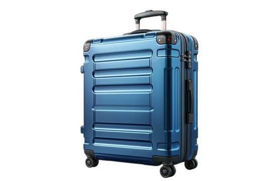 Stylish blue suitcase with wheels for travel and vacations perfect for business trips and weekend getaways on transparent background