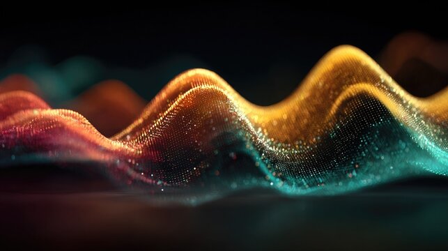 Stunning abstract wave design with vibrant golden and teal light patterns, perfect for modern technology or data visualization projects, creating a dynamic and futuristic feel
