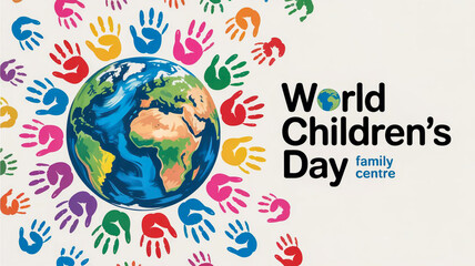 World children's day celebration global unity diversity colorful handprints earth graphic